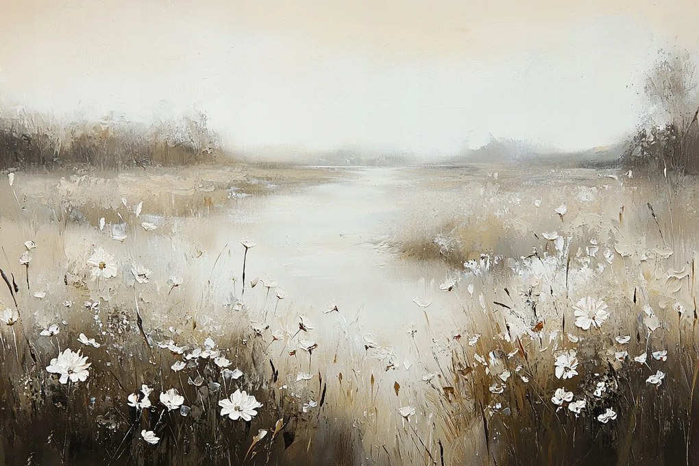 Fotótapéta Flizelina Tájkép Rét Patak Folyó Virágok Bézs 416x290 ragasztó