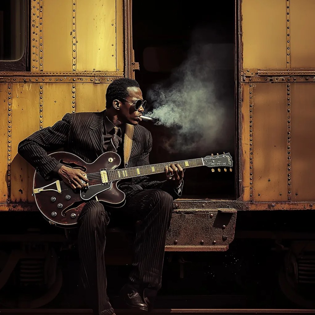 Canvas Vászonkép Zenész Figura Jazz Blues Vonat 80x80