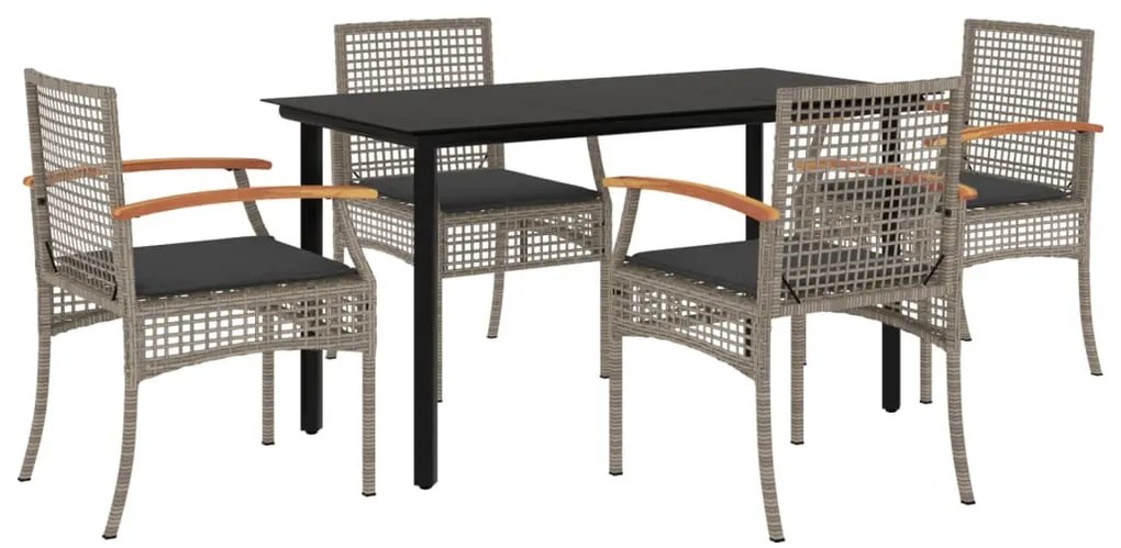 5 részes szürke polyrattan kerti étkezőgarnitúra párnával