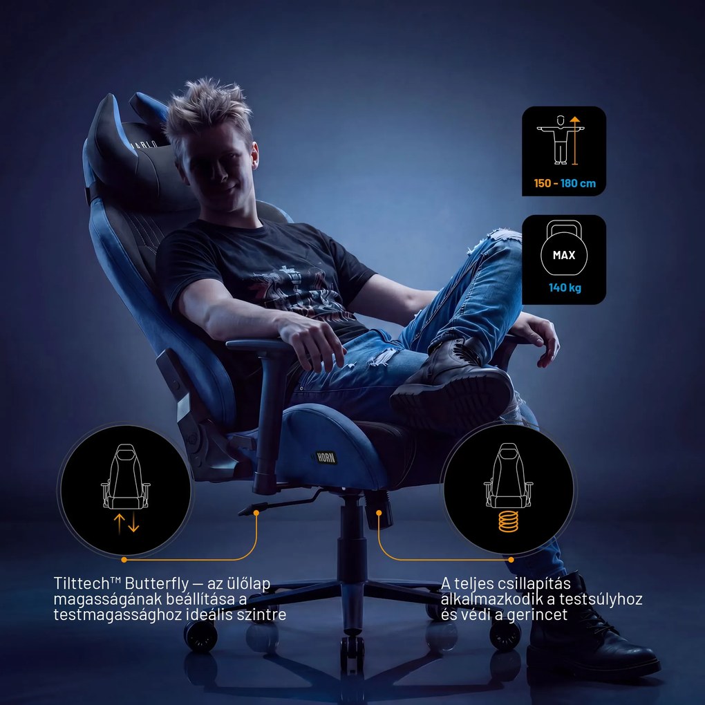 Gamer szék szövet Normal Size, fekete-kék: Diablo X-Horn 2.0 Night Blue
