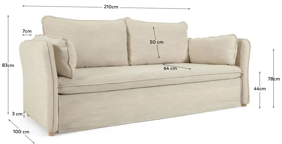 Szürkésbézs kinyitható kanapé 210 cm Tanit – Kave Home