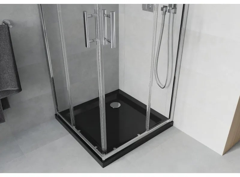 Mexen Rio, szögletes zuhany tolóajtóval 70 (ajtó) x 70 (ajtó) x 190 cm, 5mm átlátszó üveg, króm profil + fekete SLIM zuhanytálca, 860-070-070-01-00-4…