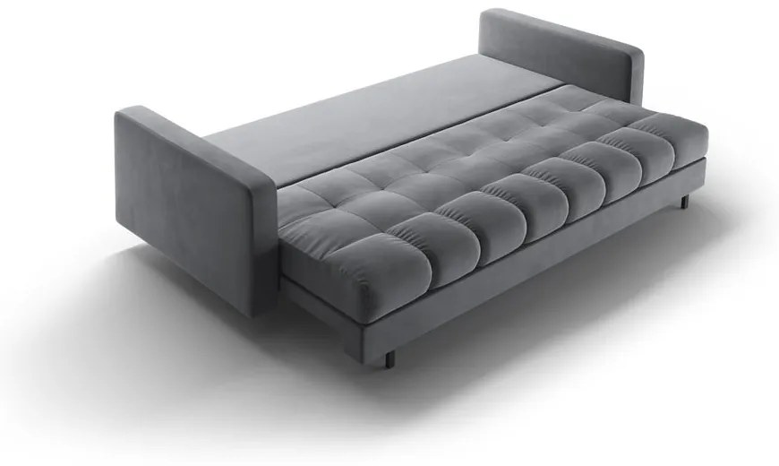 Világosszürke bársony kinyitható tárolóhelyes kanapé 222 cm Bali – Cosmopolitan Design