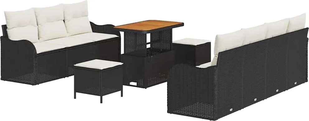 vidaXL Kerti Kanapé Szett párnával tárolóval 10 pcs Fekete és Krém