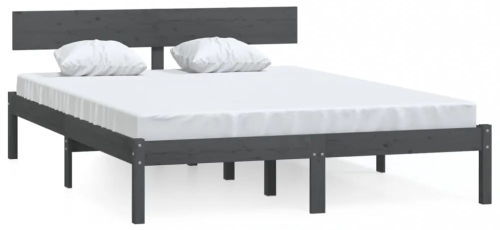King Size szürke tömör fenyőfa ágykeret 150 x 200 cm