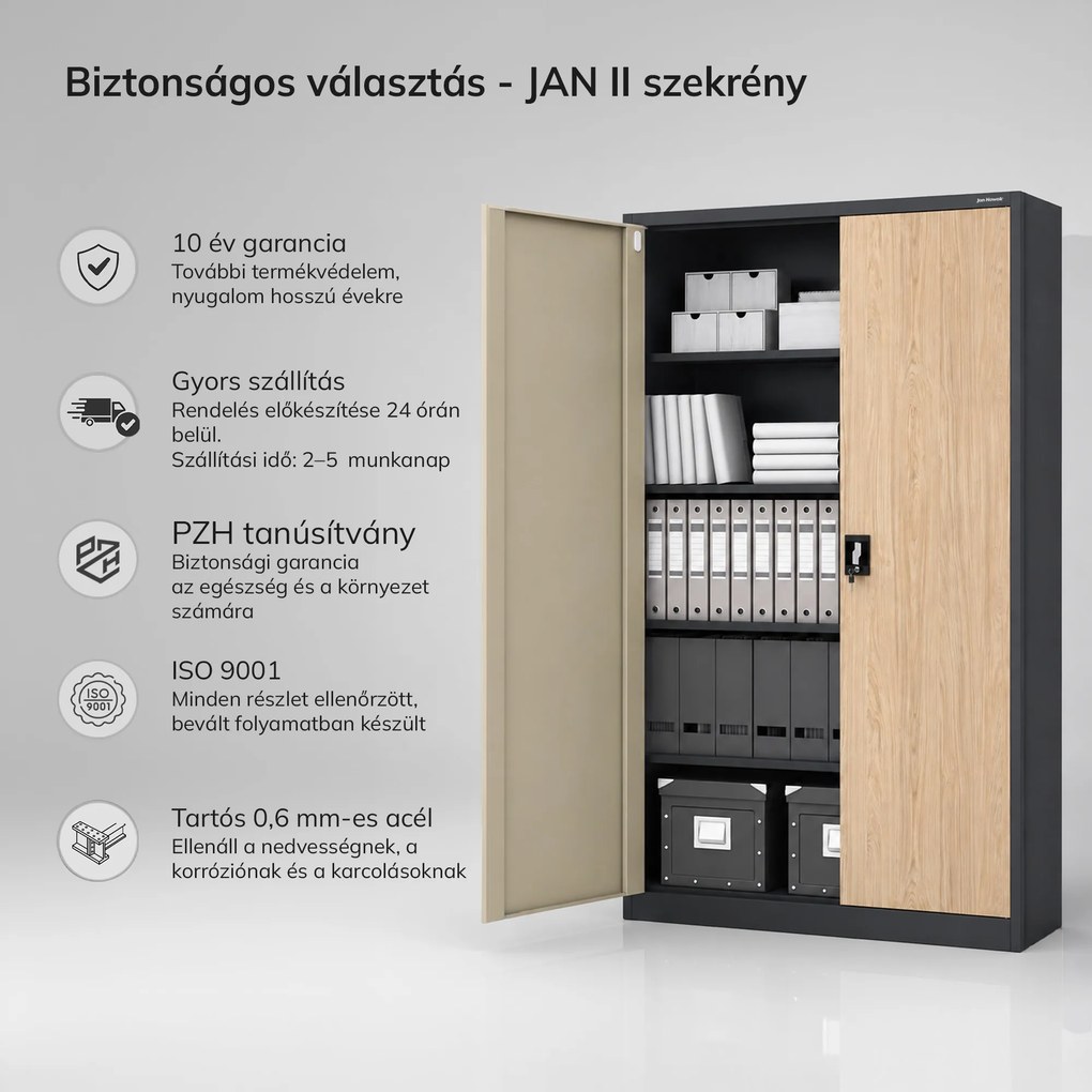 Fém irodai iratszekrény antracit / sonoma tölgy: Eco Design JAN II, 1150 x 1850 x 400 mm