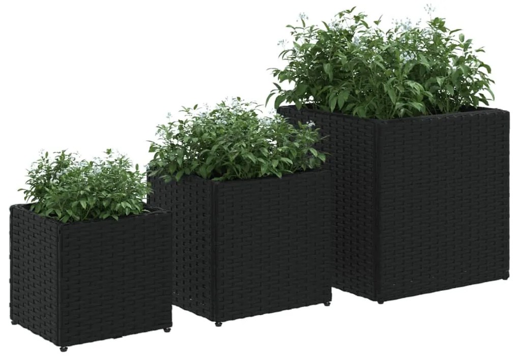 3 db fekete polyrattan kerti ültetőláda