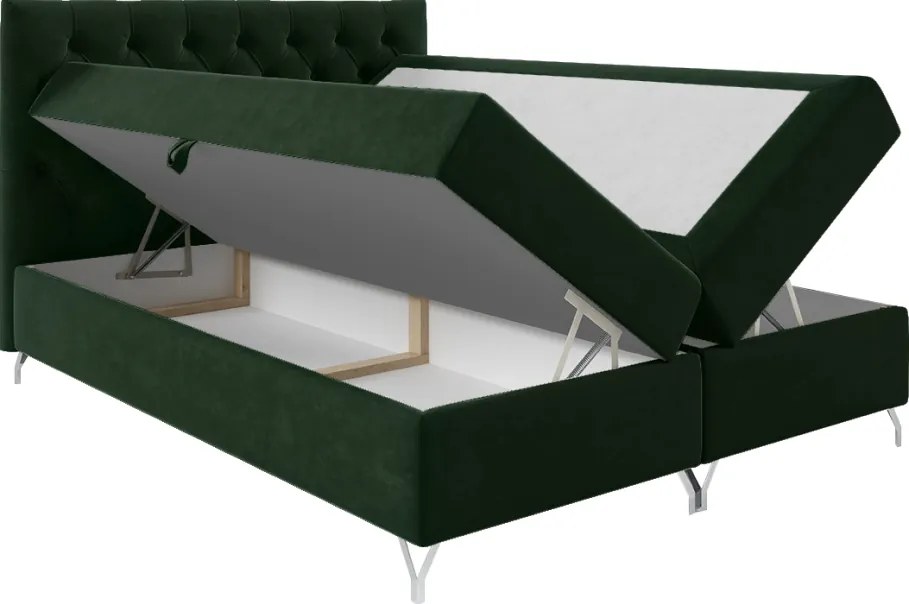 Boxspring ágy, 160x200, zöld Velvet szövet, GULIETTE + ajándék