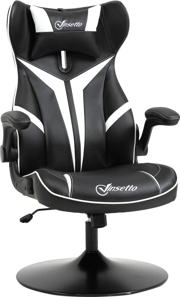 Vinsetto Ergonomikus Gamer Szék, Forgószék, Rocker Funkcióval, Magasságállítható, Acél, Fekete + Fehér, 67 x 70 x 106-112 cm | Aosom