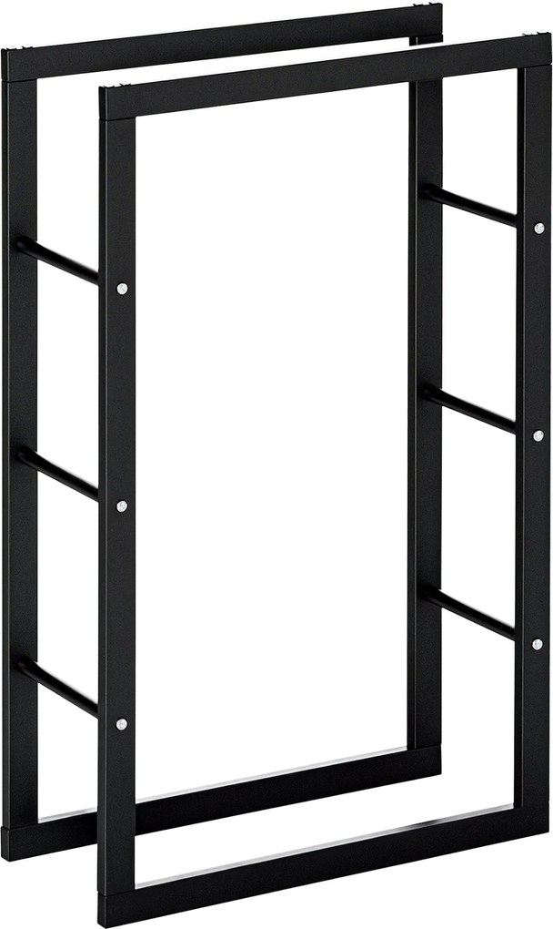 HOMCOM Tüzifaállvány Fém 60 x 25 x 100 cm Tüzifa tároló acélkeret 100 kg-ig Kályha tüzifa állvány Kültéri fátartó Tüzifa tartó Kert Teraszra Kint Feke