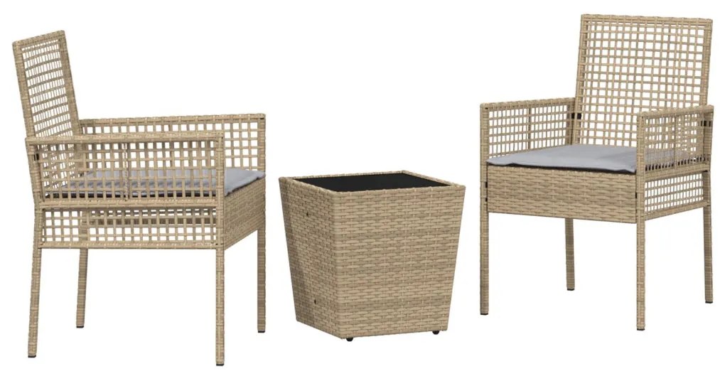 3 darabos Kerti Bistro Szett párnákkal Bézs Poly Rattan