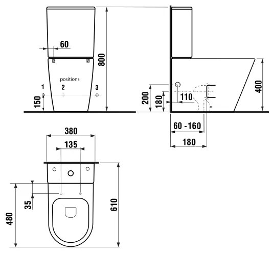 Sapho - PACO kompakt WC, kerámia/fekete