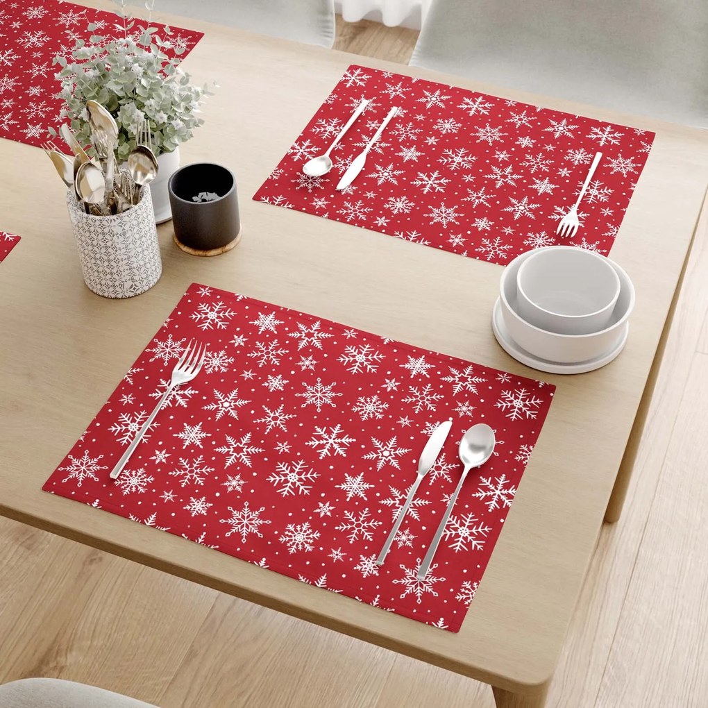 Goldea karácsonyi valencia 2 darabos reggeliző alátét - fehér pelyhek piros alapon 30 x 40 cm