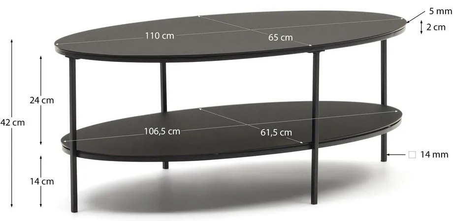 Fekete dohányzóasztal üveg asztallappal 65x110 cm Fideia – Kave Home