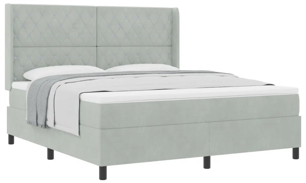 Boxspring Ágy Matrac Fény Szürke 180x200 cm Bársony