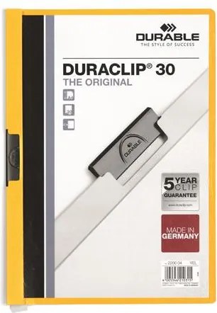 Gyorsfűző, klipes, A4, DURABLE DURACLIP® 30, sárga (DB220004)