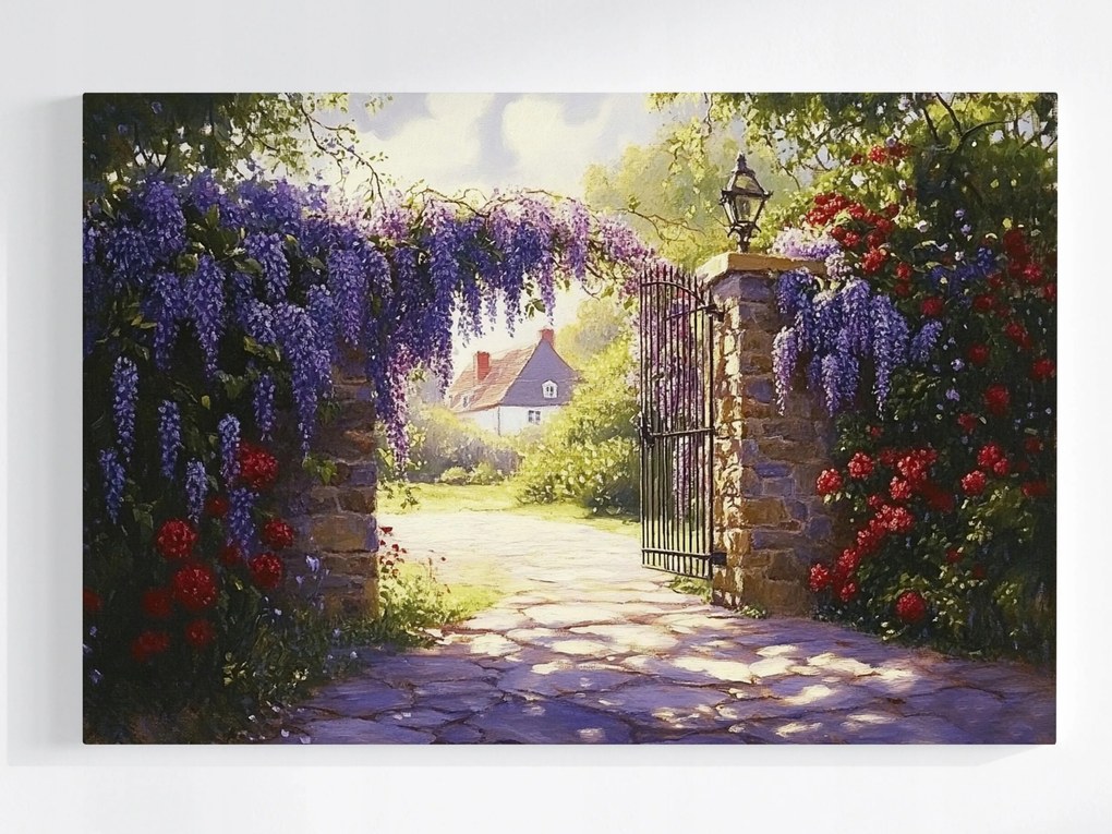 Poszter Virágzó Falu Glicinia Wisteria Rózsa Kapu 120x80