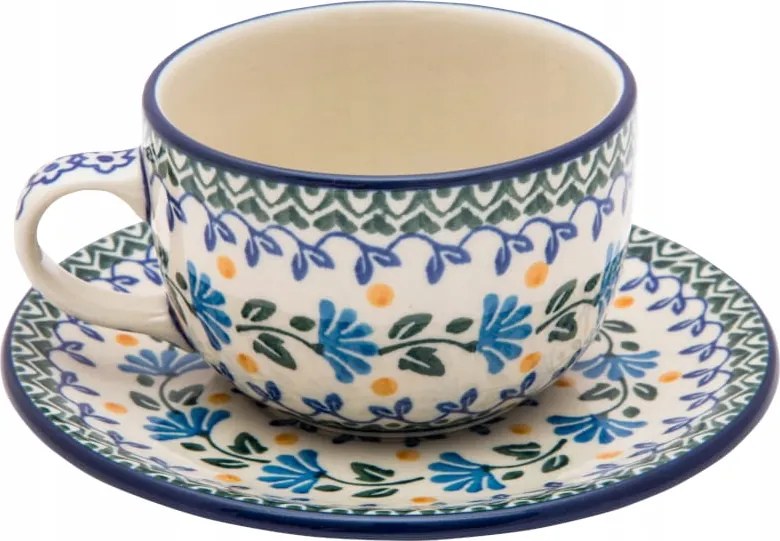 200 ml-es csésze csészealjjal Művészi kerámia Bolesławiec minta 0883