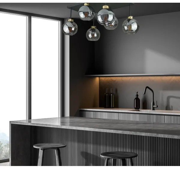 Felületre szerelhető csillár NESSA 6xE27/60W/230V fekete/arany/füstös fekete