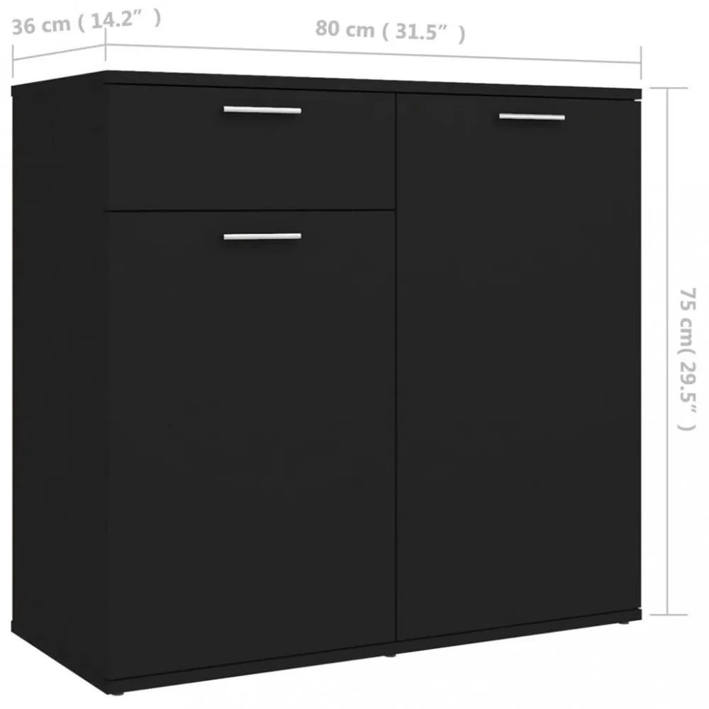 fekete szerelt fa tálalószekrény 80 x 36 x 75 cm
