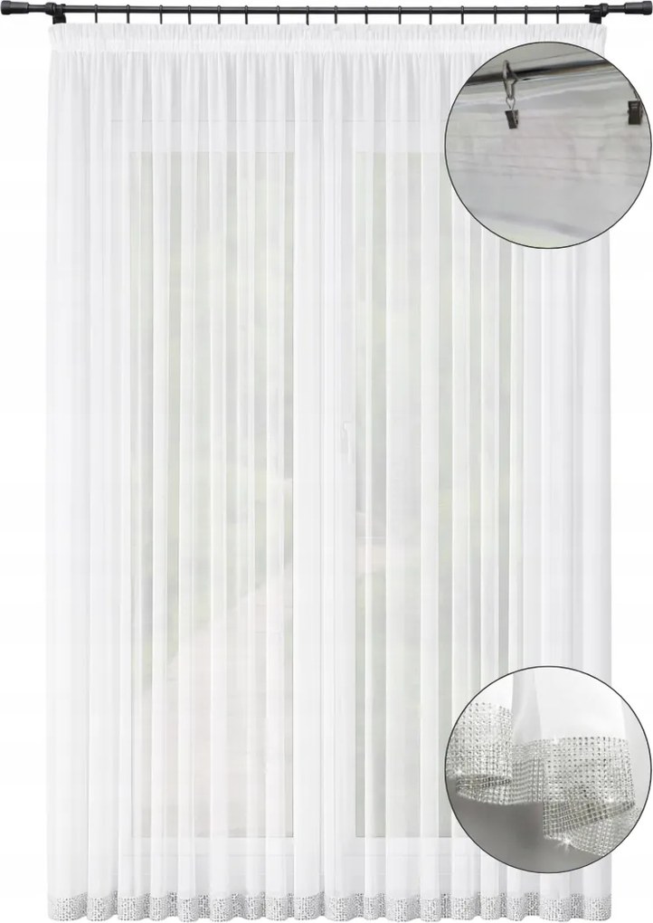 Kész függöny, egyszerű, cirkóniás, 400x230 cm, hosszú, fehér függönyök a nappaliba, választható