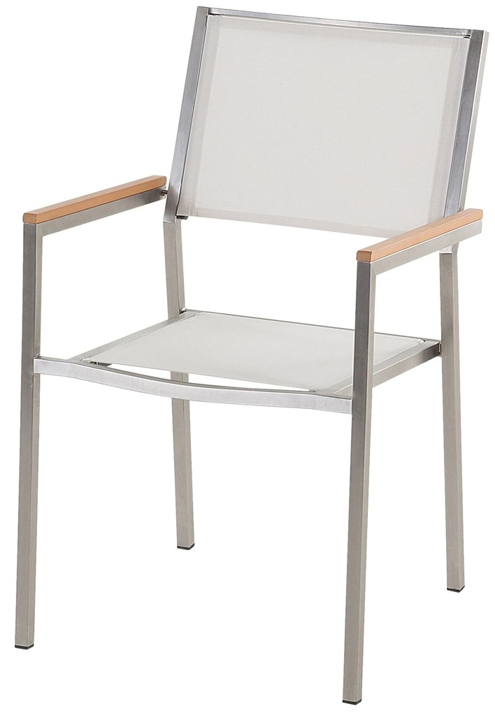 Hatszemélyes fekete égetett gránit étkezőasztal fehér székekkel GROSSETO Beliani