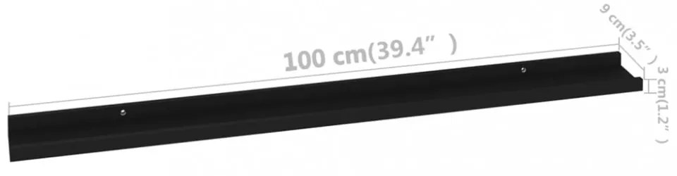 2 db fekete fali polc 100 x 9 x 3 cm
