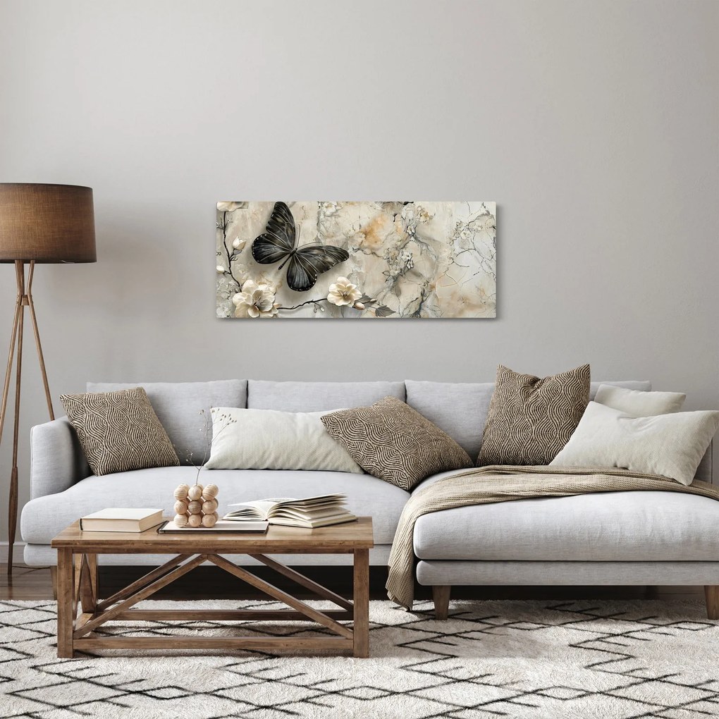 Kép - Márvány háttér pillangókkal (120x50 cm)