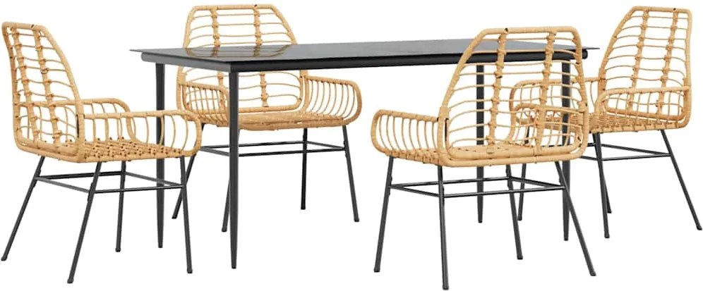 vidaXL 5 észes barna polyrattan üveg kerti étkezőgarnitúra