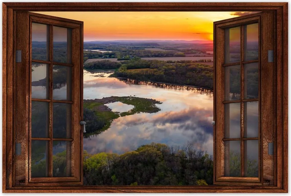 Poszterek 60x40 Folyó erdő naplemente