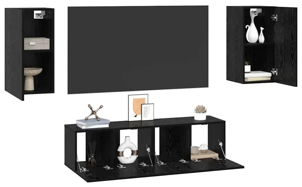 TV szekrény garnitúra Falra szerelhető 4 pcs Musta tammi