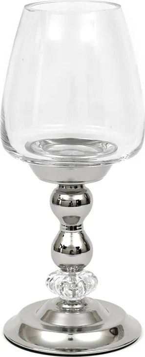 Gyertyatartó Fém Ezüst Króm 35cm Üveg Lámpabúra Kővel 30 40