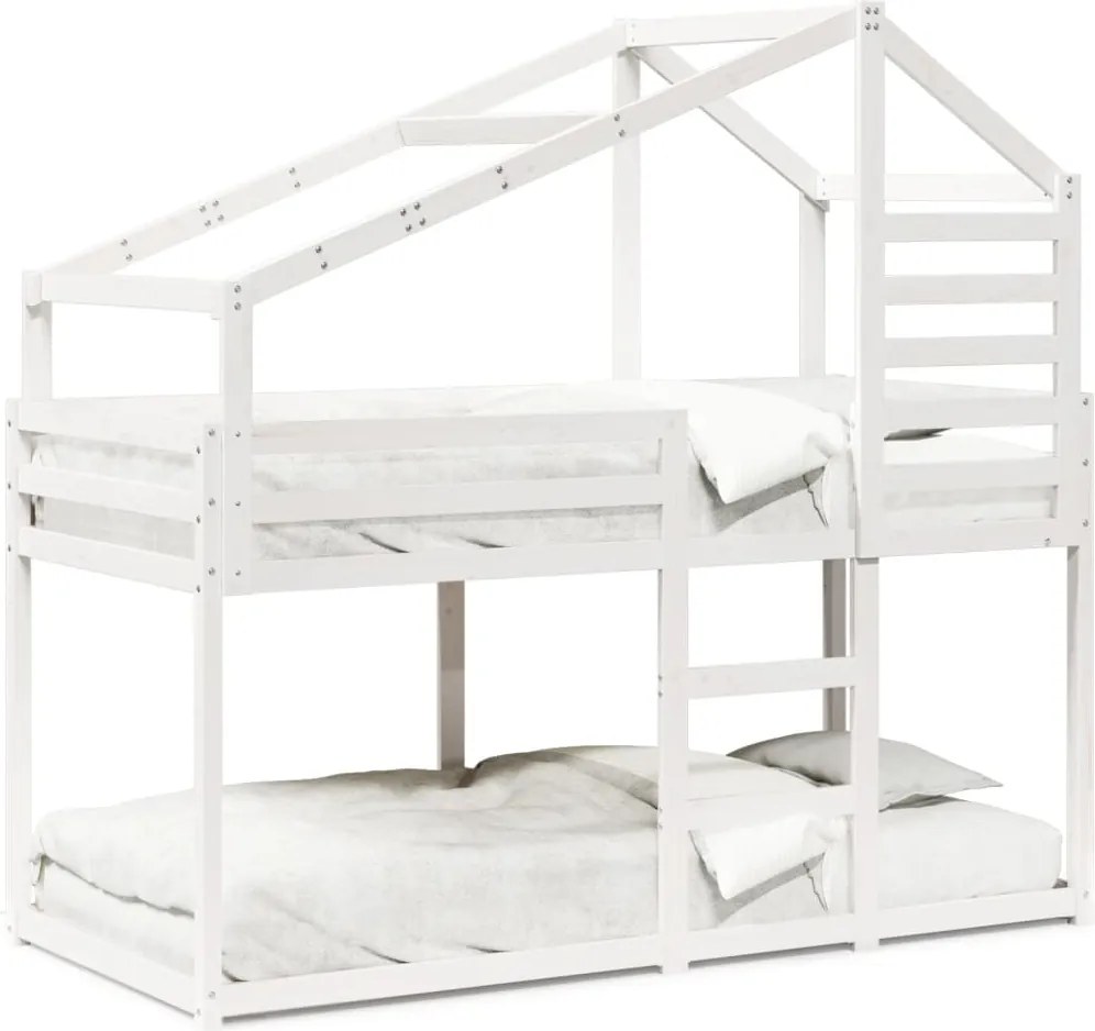 vidaXL fehér tömör fenyőfa ágy emelettel és tetővel 90 x 200 cm