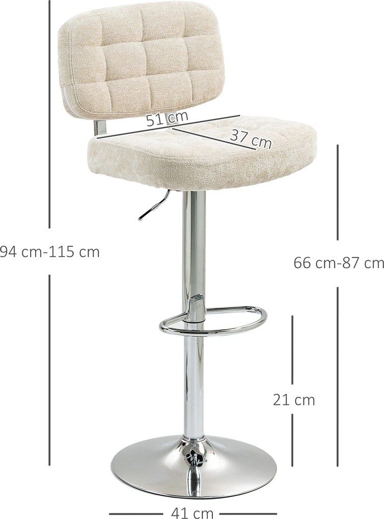 HOMCOM 2 darabos Bárszék Készlet, Forgatható Bárszékek, Magas Konyhai Székek Háttámlával, Állítható Magasságú és Lábpihentő, Acél Váz, 120 Kg Teherbír