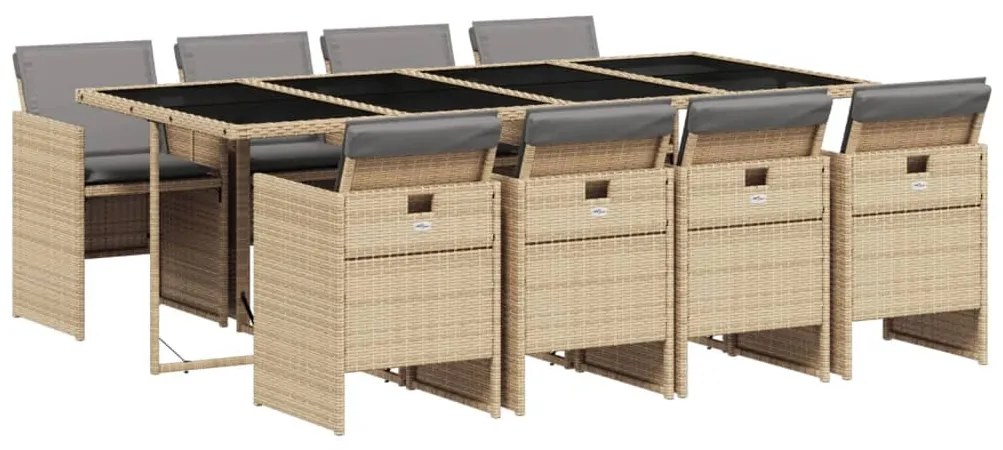 9 részes vegyes bézs polyrattan kerti étkezőgarnitúra párnákkal
