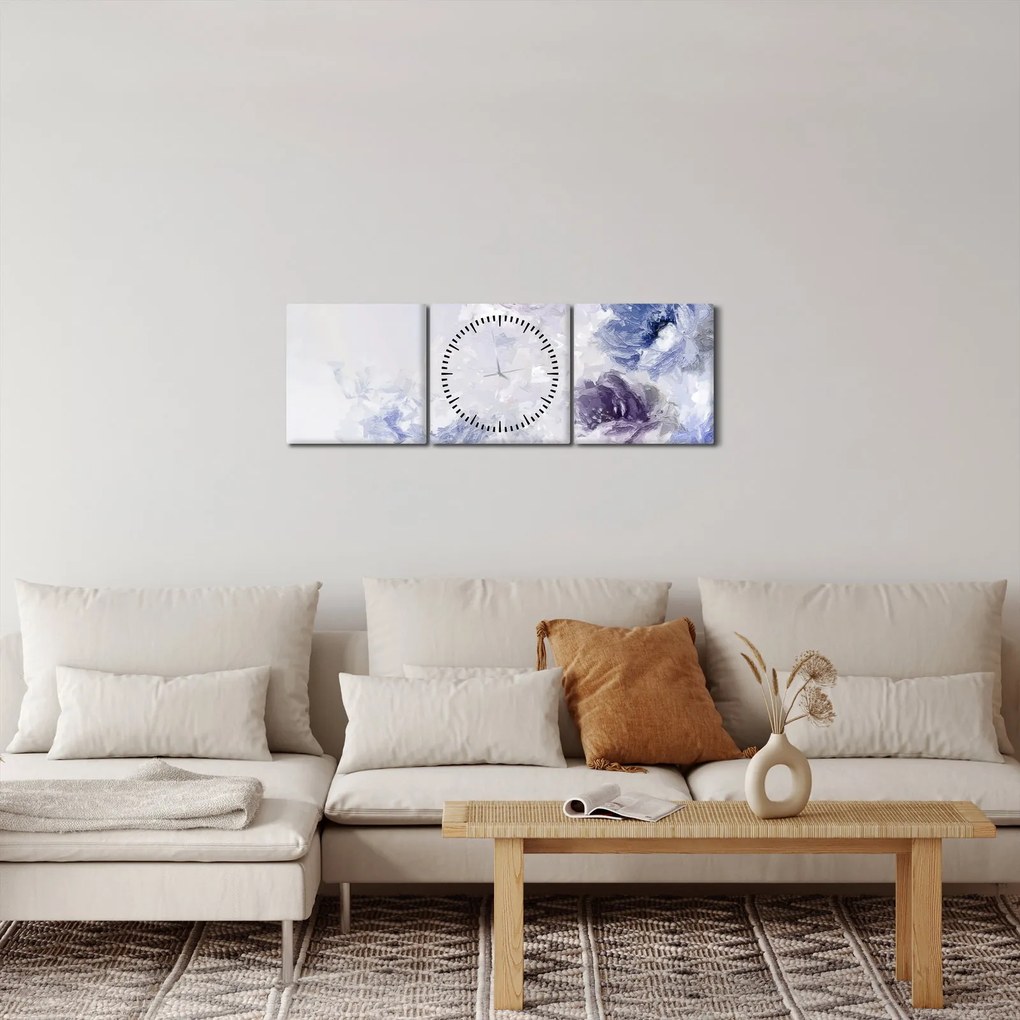 Kép - Virágok, textúrált festmény (órával) (90x30 cm)
