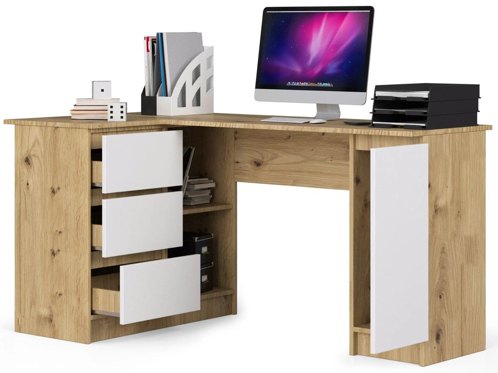 Sarok PC asztal Bevin (artisan tölgy  + fehér) (B). Akció -15%. 1070969