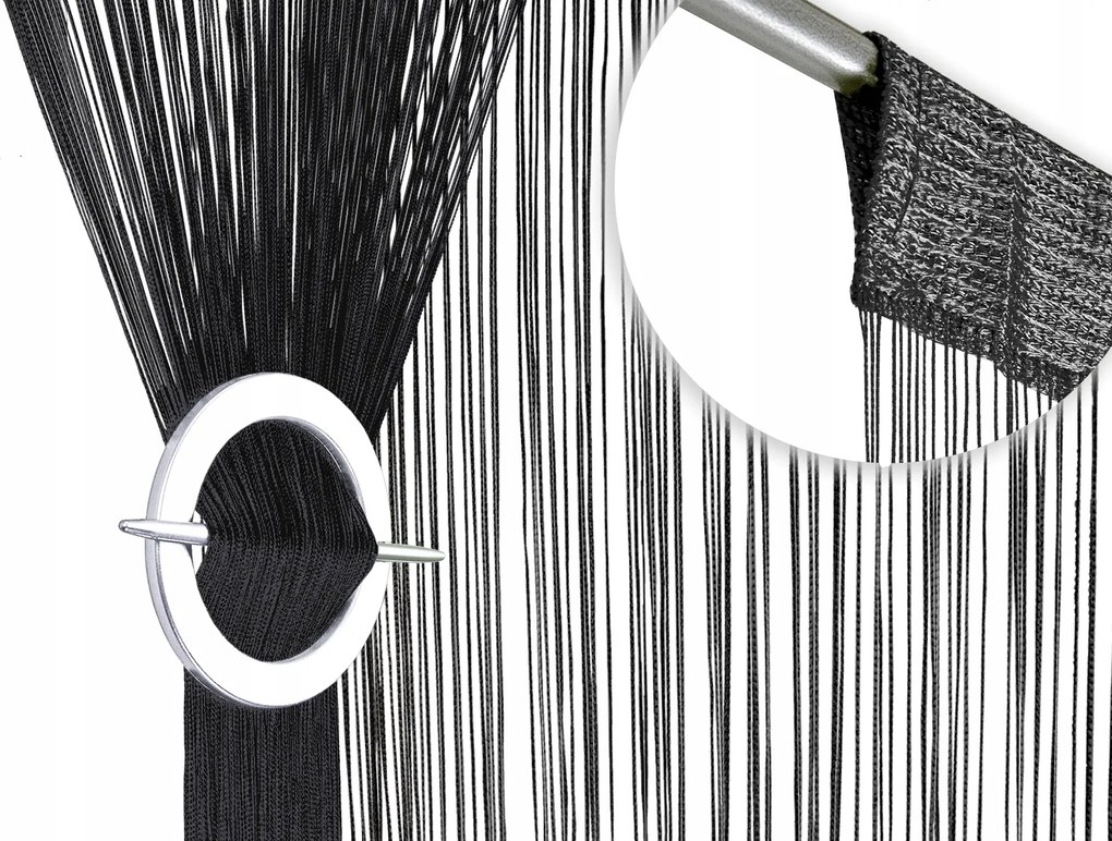 Függöny függöny spagetti zsinór rojt dekoráció 100x200 széles fekete