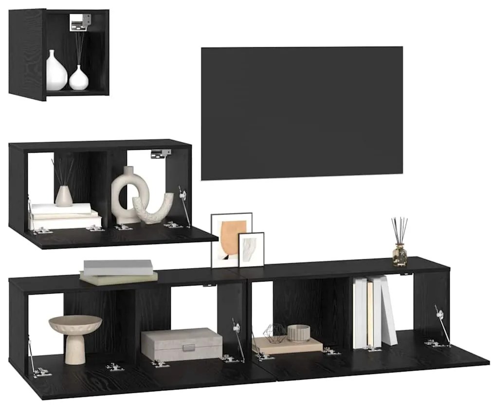 Fali TV Szekrény 4 pcs Musta tammi 80 x 30 x 30.5 cm Faanyag