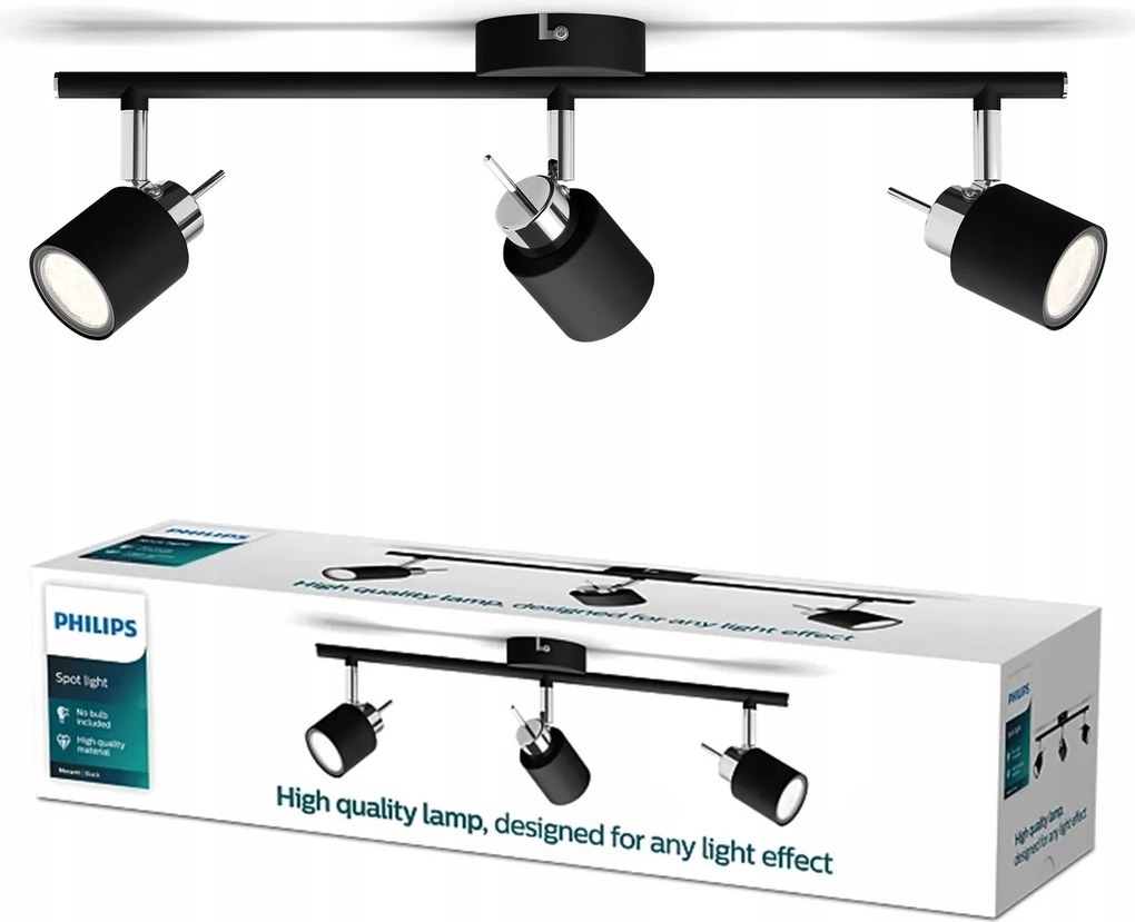 Mennyezeti lámpa Falra szerelhető reflektor 3x GU10 fekete Meranti Philips