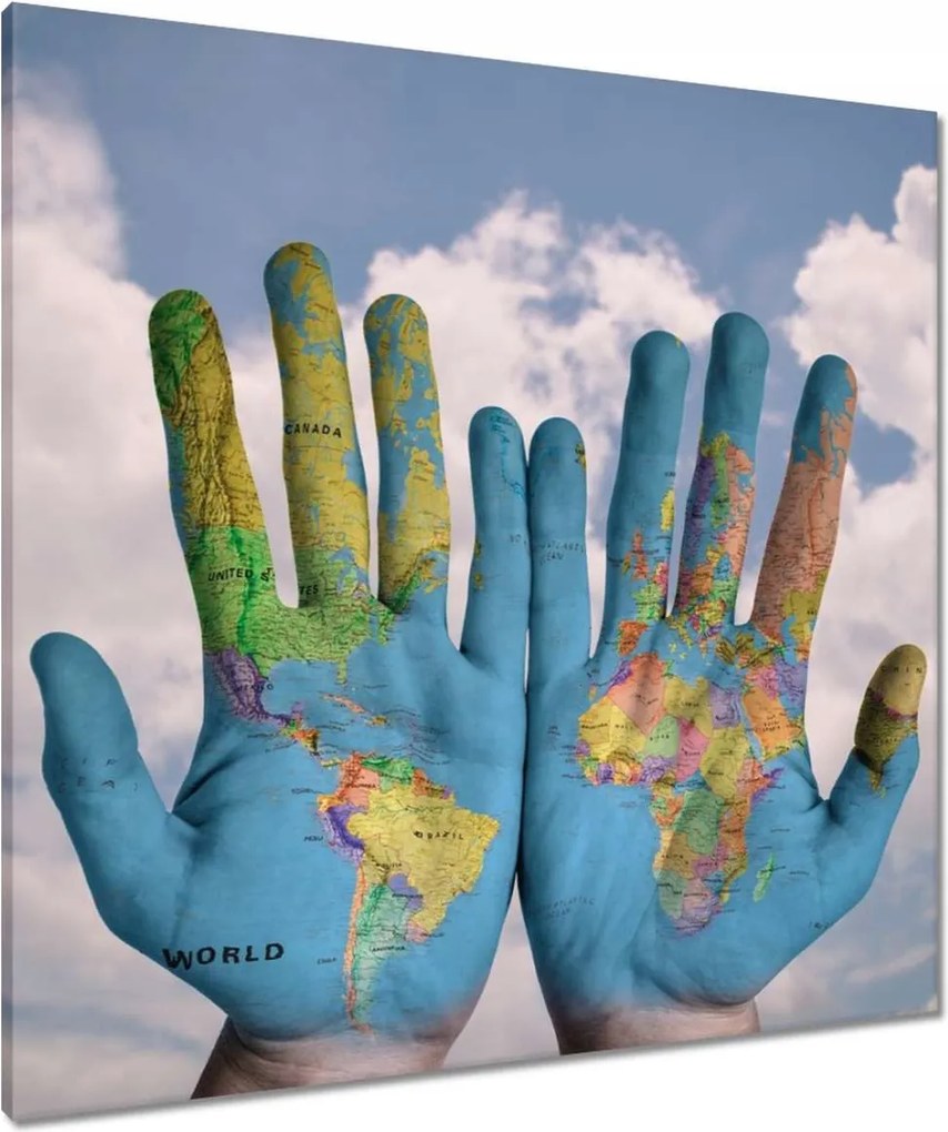 Vászonkép 80x80 Világtérkép Világkéz