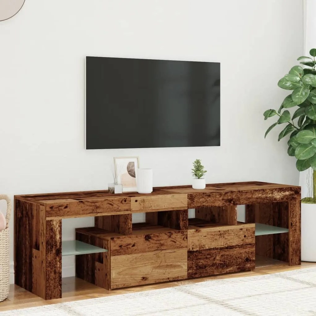 antik fa színű szerelt fa TV-szekrény LED-ekkel 140x36,5x40 cm