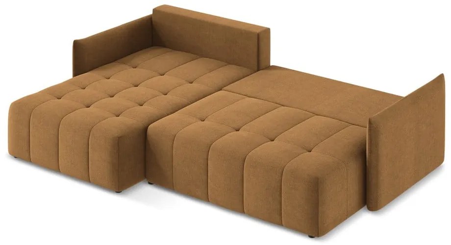 Terrakotta színű kinyitható-tárolóhelyes sarokkanapé (bal oldali-heverő résszel) Moku – Makamii