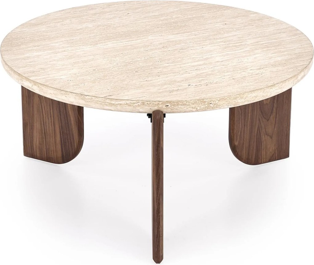 Manios dohányzóasztal 80 cm kerek - travertin / dió