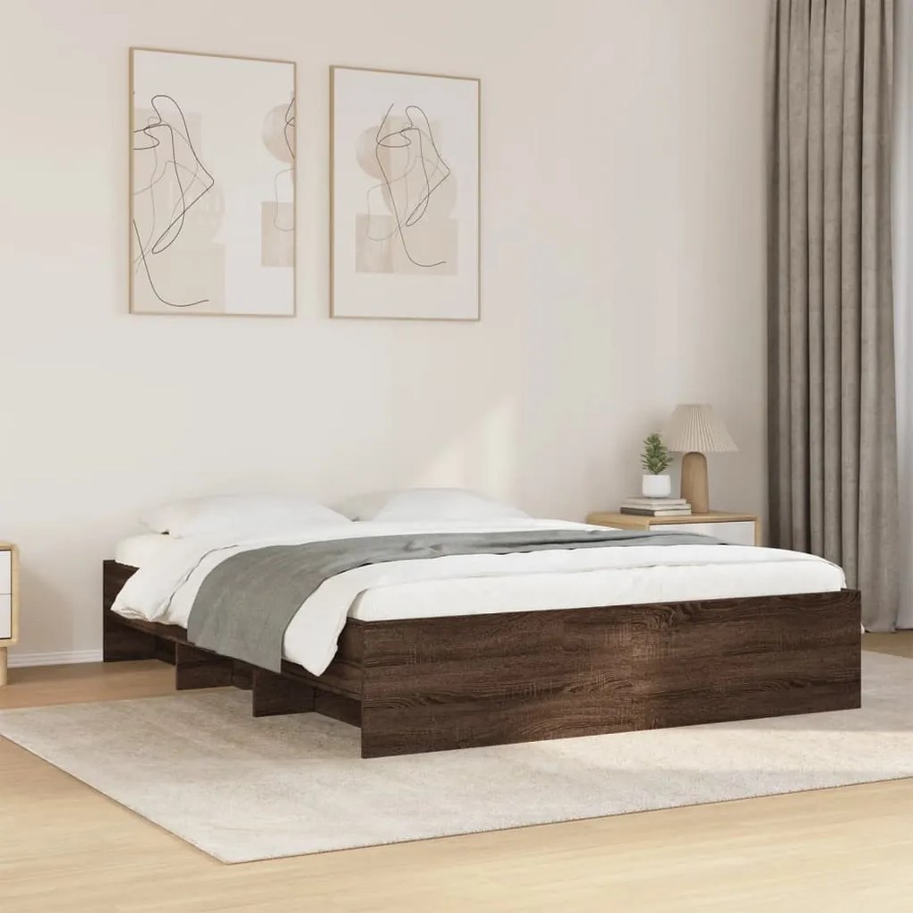 barna tölgy színű szerelt fa ágykeret matrac nélkül 150x200 cm