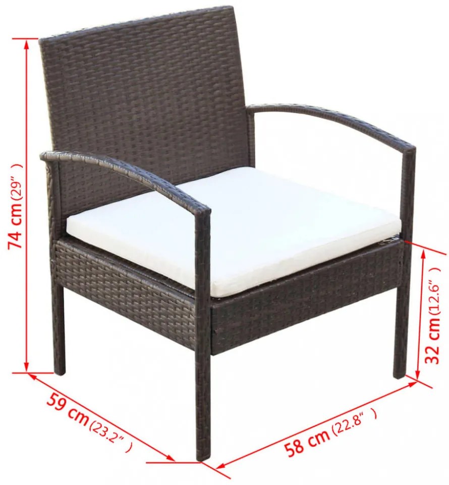 4-részes barna polyrattan kerti bútorszett párnákkal