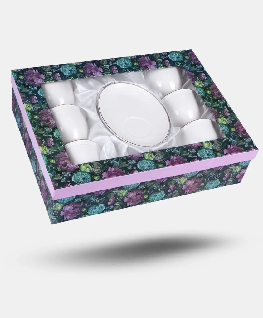 Fehér porcelán csésze domború arany szegéllyel hat személyes készlet Veroni Dominica