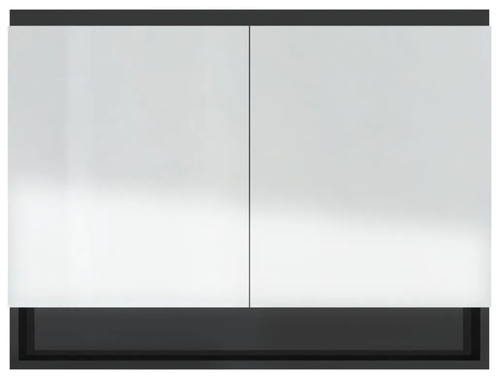 fényes fekete MDF tükrös fürdőszobaszekrény 80 x 15 x 60 cm