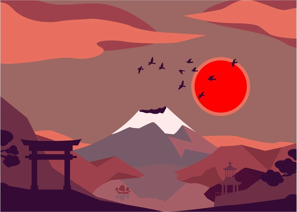 Kép - A Fuji-hegy illusztrációi (70x50 cm)