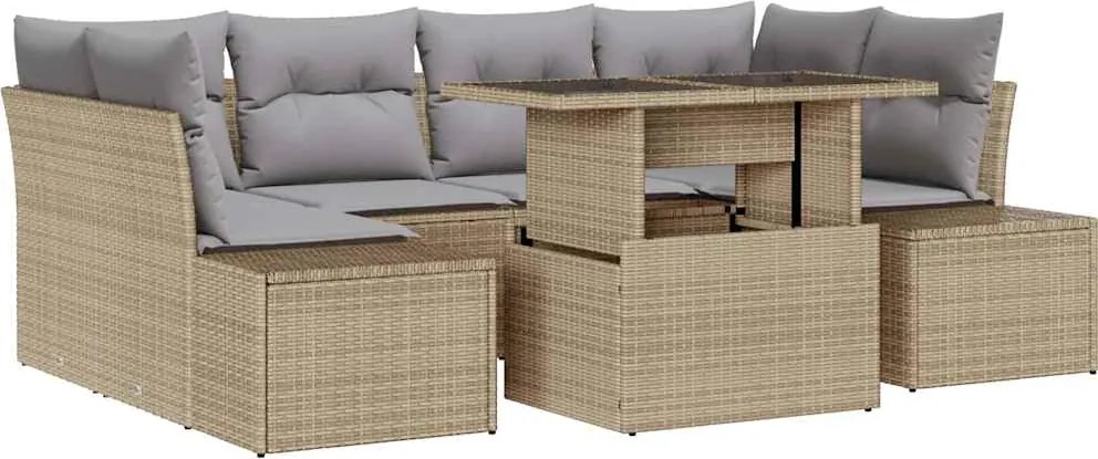 vidaXL Kanapé Szett párnával 7 pcs Beige és Világosszürke polirattan